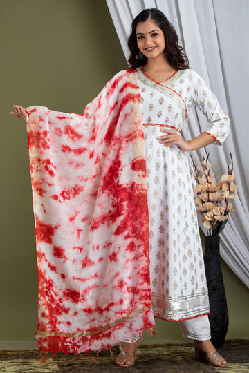 AGC White Angrakha Anarkali Suit set