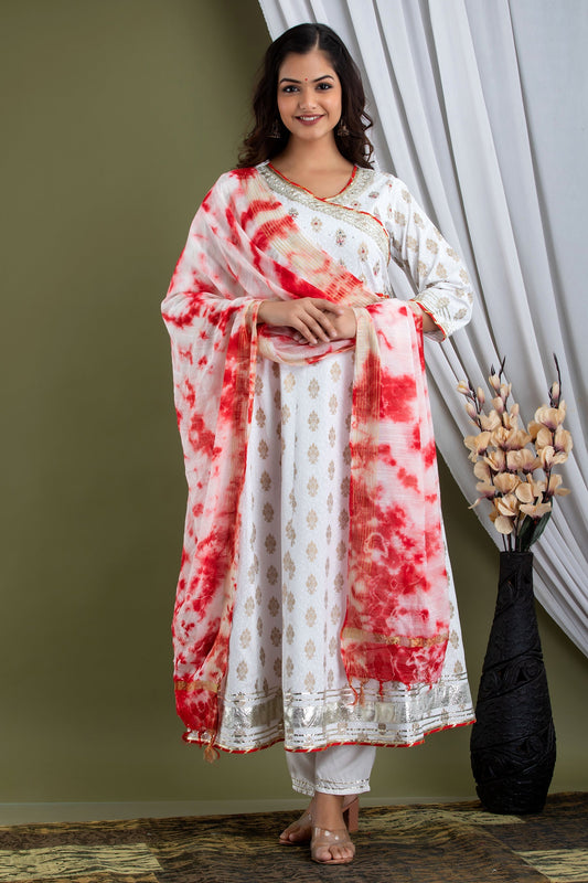 AGC White Angrakha Anarkali Suit set