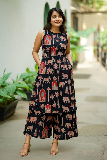 Black Elephant Floral Melody Cotton Co-ord Set