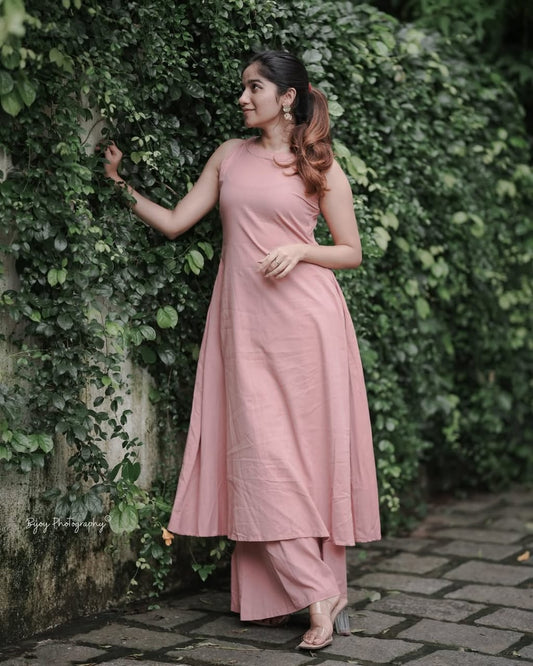 Elegant Blush Pink Sleeveless Co-ord set