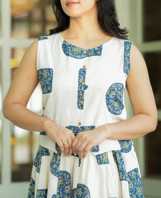 Aanya White & Blue Printed Co-ord Set