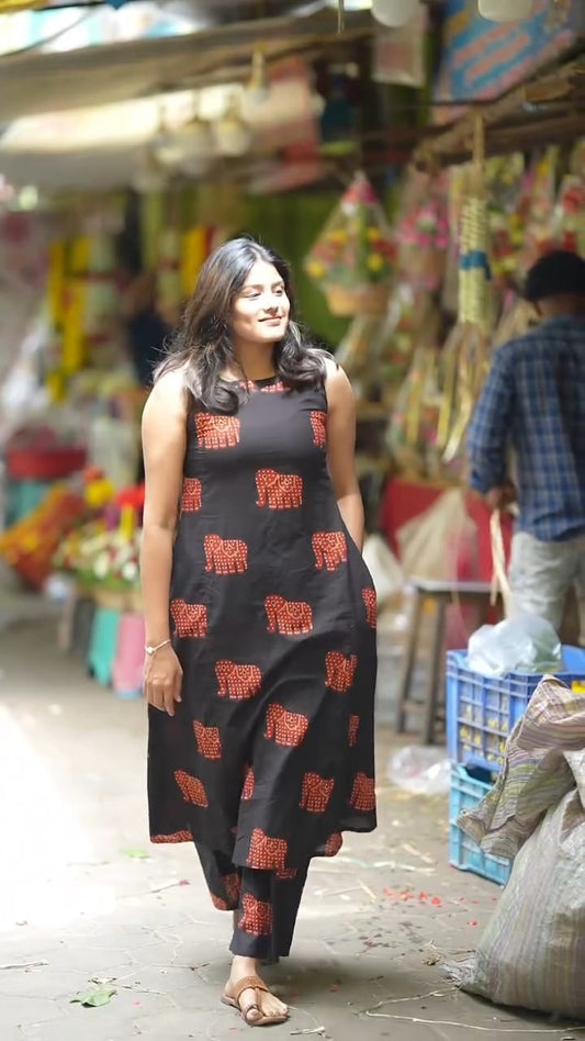 Black elephant print co-ord set